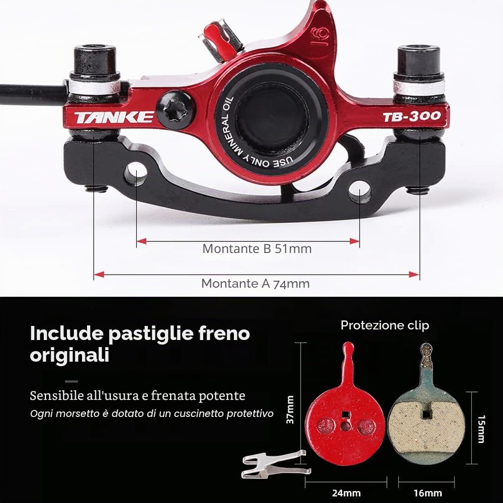 Bike Set Freno Idraulico con rotori da 160 mm Leva Pinza Freno a Disco Idraulico Anteriore e Posteriore per Bici elettrica Scooter Bicicletta