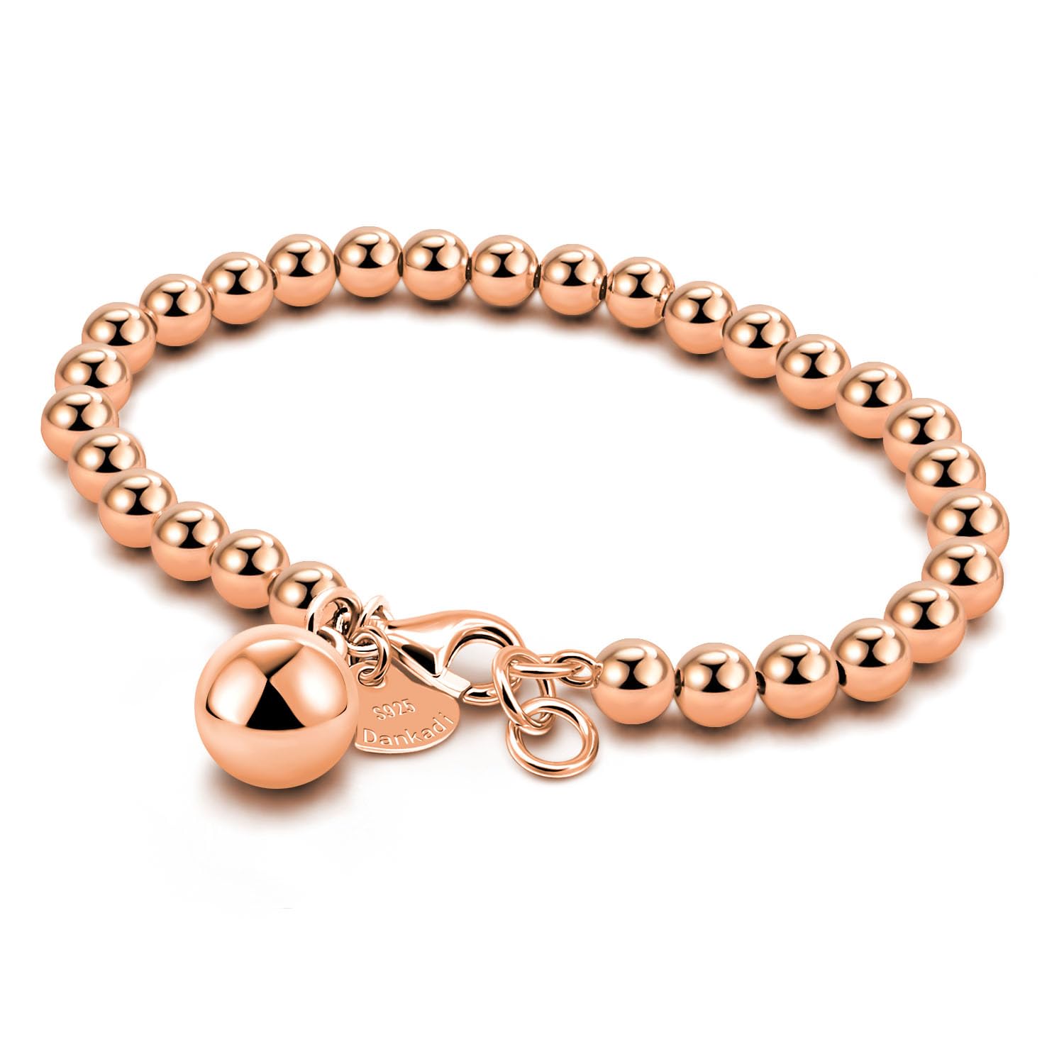 H&amp;Beautimer 925 Sterling Silver 4-10MM Ball Chain Bracelet For Women's - Italian Handmade Bead Chain Bracelet 5''5.7''6.3''6.7''7.5''8''8.3''8.5''9 Inch Rose Gold Party Jewelry