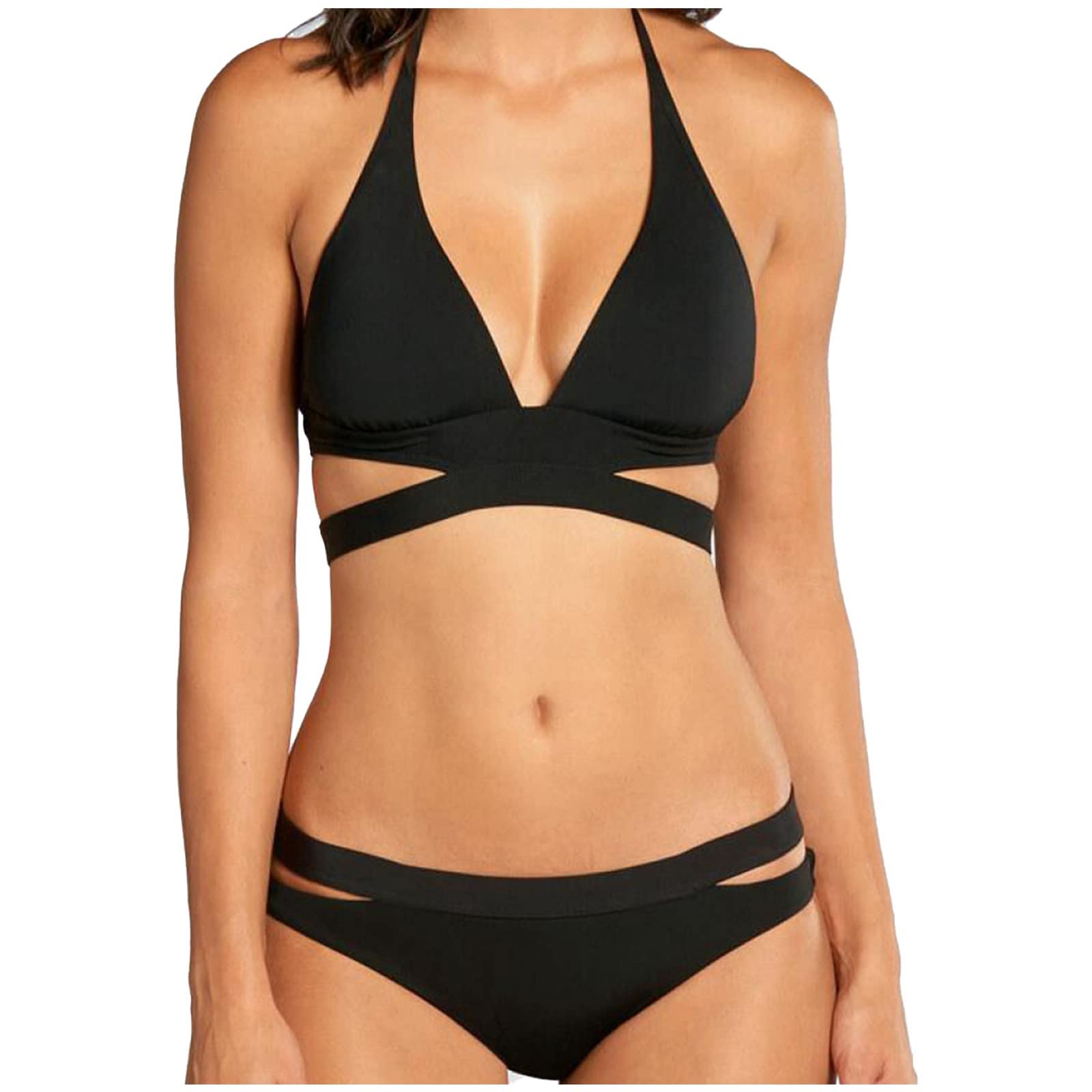 Genérico Bikini Menstrual NiñA 12 AñOs Sujetador y Pantalones de Mujer Negros Conjunto de Sujetador de reunión con Aros Trajes De Banho para Mulheres