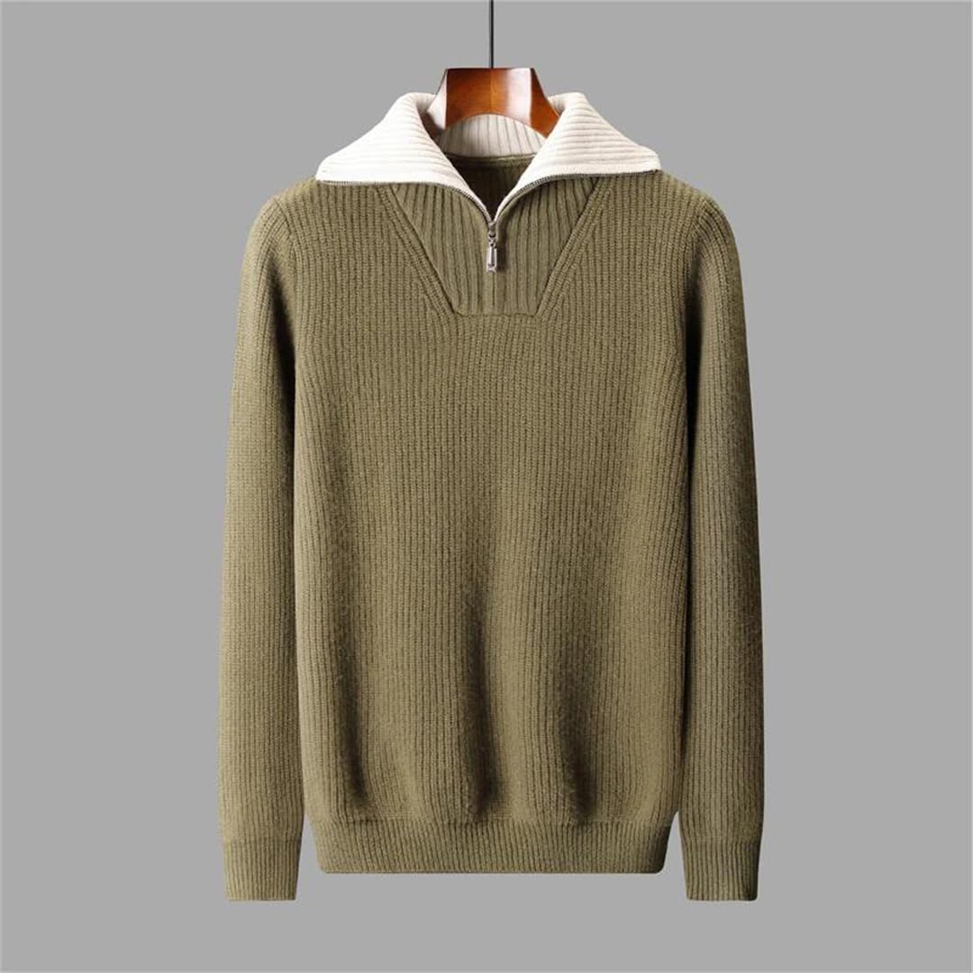 Suéter de lana 100 % de lana con cremallera y cuello alto, suéter grueso de cachemira para invierno