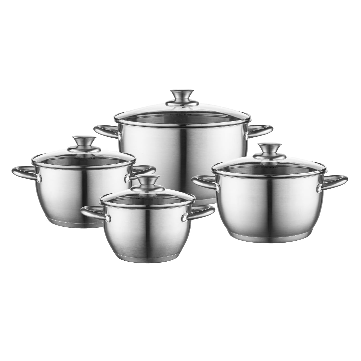 Originele Steinbach Toronja pannenset, 4-delig, roestvrij staal, kookpan, braadpan, geschikt voor alle warmtebronnen, geschikt voor inductie, met schaalverdeling