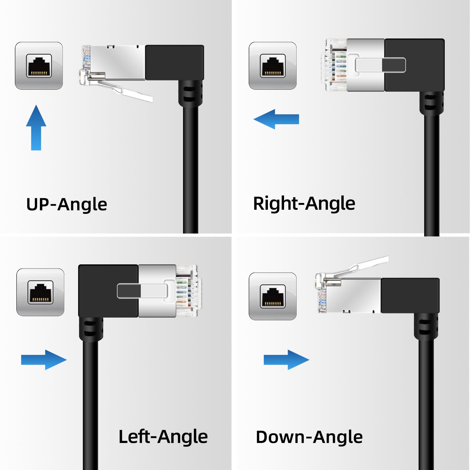 Cable Ethernet Gigabit Cat6 con ángulo Recto de 90° 0.5M 5 Piezas, UTP | Cable de Red 90 grados Fino, Cordón RJ45 Acodado 90°, Cordón Internet Cat6a Delgado, para Mac, PC, Router, PS4/5 (Negro)