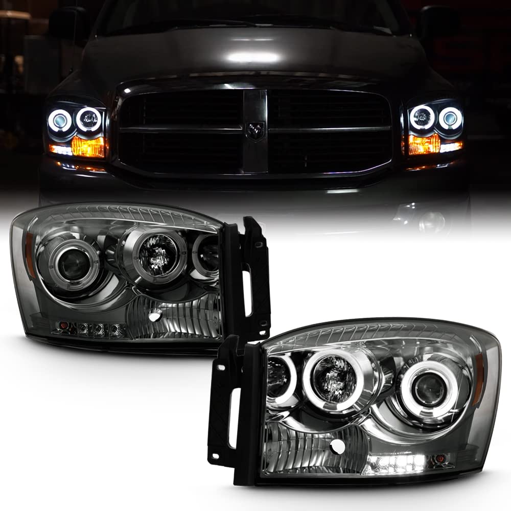 Smoke Projector Headlights W/ LED Tube For Dodge Ram 1500/2500 2006-2008