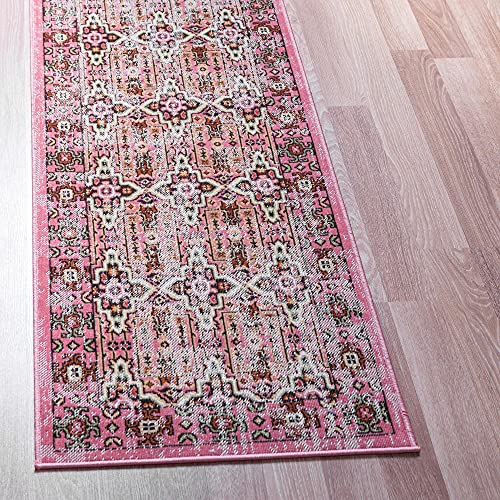 Rugs.com Lucerne Collection Runner Rug – 6 Ft Runner Pink Low-Pile Rug Perfect for Hallways, Entryways