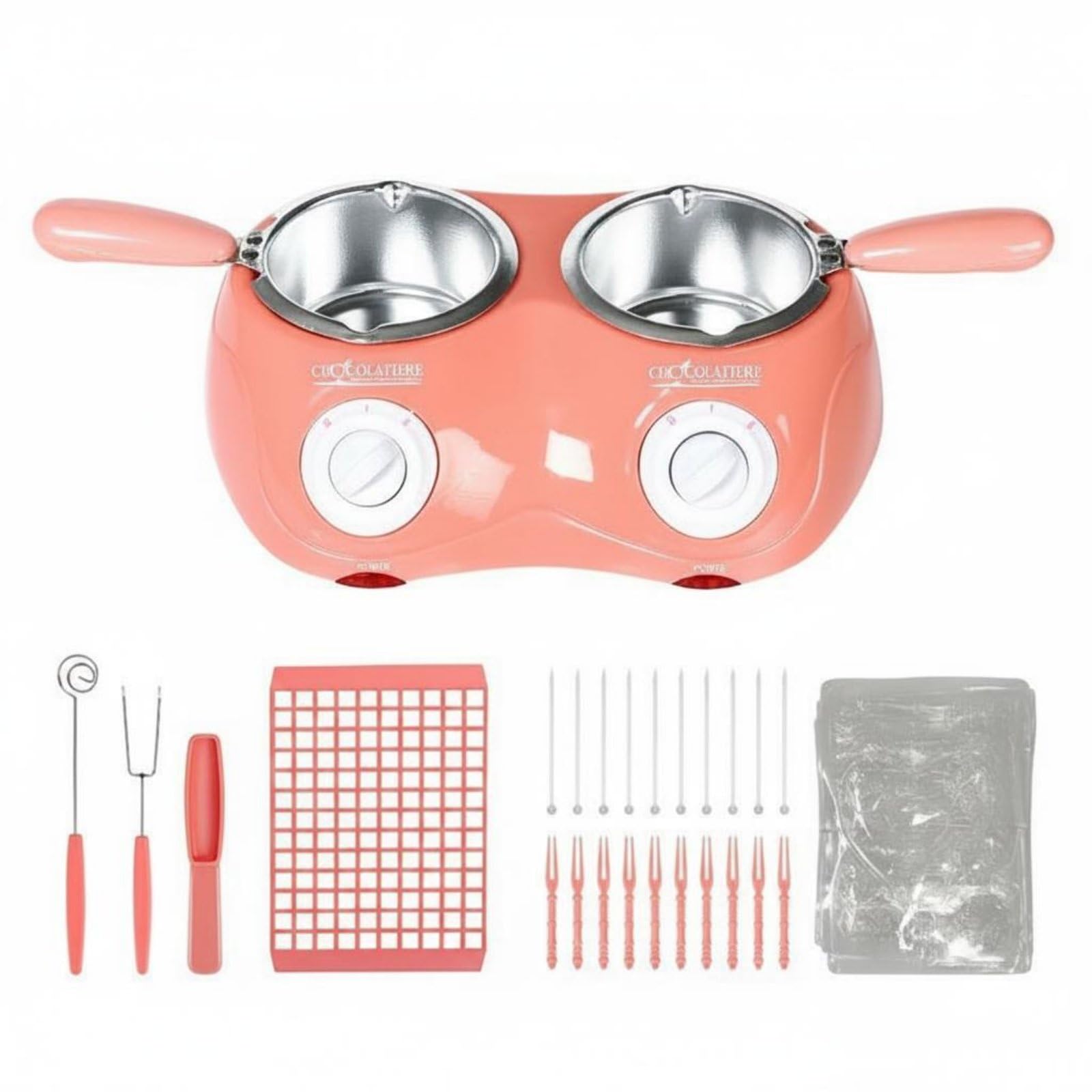 Easy to Use Electric Chocolate Melting Pot Double Fondue Set DIY Candy Making Kit for Bakers, Home Cooks, Parties, Pink, EU Plug | Fountains Small Kitchen Appliances Dining & Bar-image-19