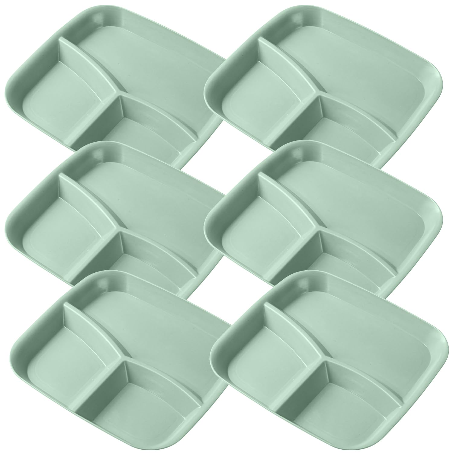 Divided Plates for Kids Adults Wheat Straw Unbreakable Section Plates, Large Lightweight Reusable Compartment Lunch Trays Dishwasher & Microwave Safe (25cm, Green, Pack of 6)-image-20