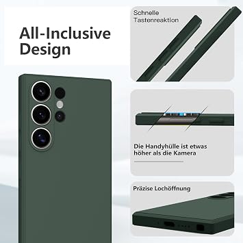 ORDA Silicone Case for Samsung Galaxy S24 Ultra 5G Thin Straight Edge Scratch-Resistant Case Compatible with Galaxy S24 Ultra Dark Green Ultra thin slim with microfibre shockproof scratch-resistant full camera protection mobile phone case