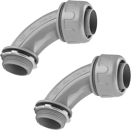 Conector de conducto eléctrico de 90 grados no metálico hermético a líquidos de 1-12 pulgadas, listado UL, (2 unidades) (1-12 pulgadas 90d)