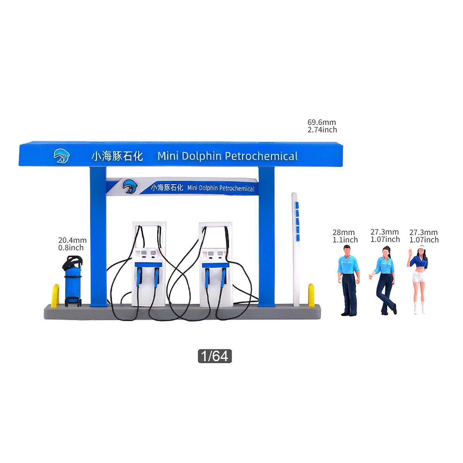 Set di 3 Miniature, Modello di Stazione di Servizio in Resina, Accessori, Decorazione, Adatto per Micropaesaggi E Modellismo Ferroviario, Blu