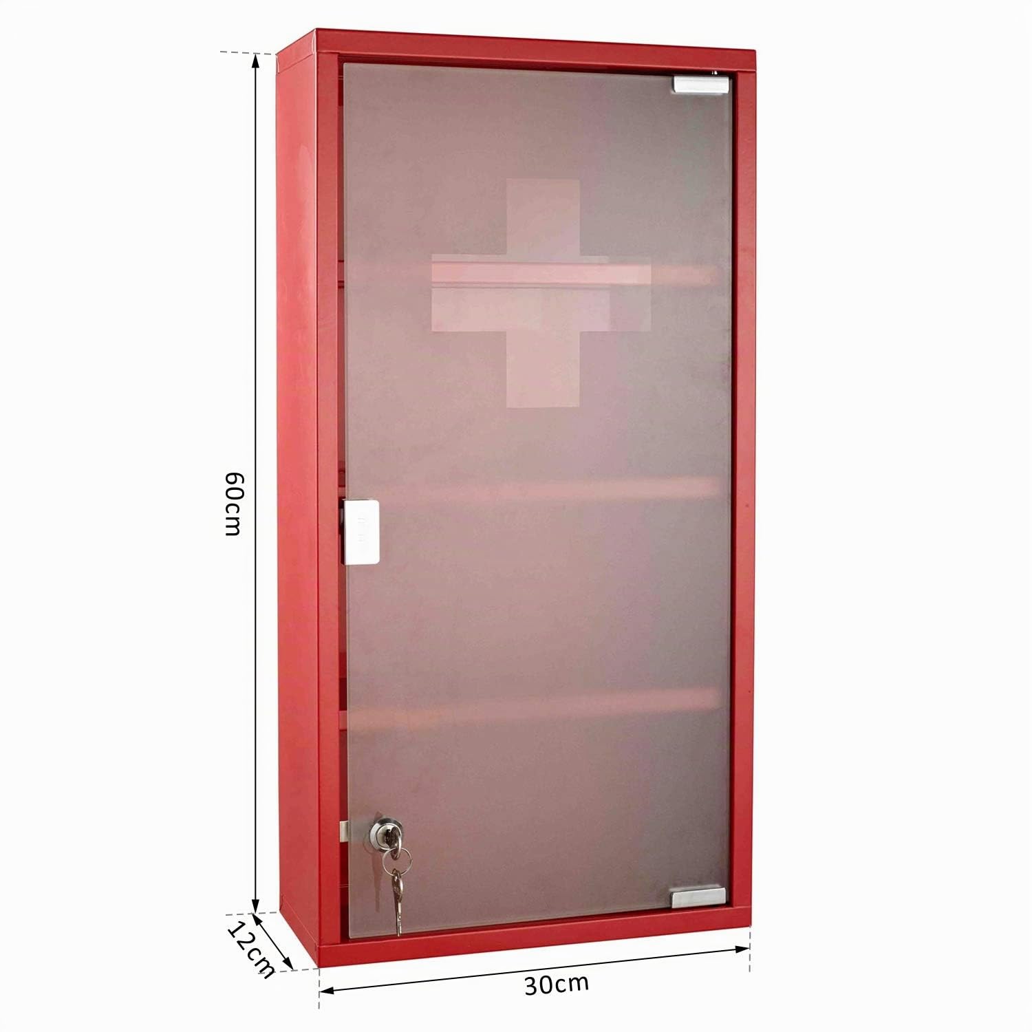 HOMCOM Armario de Medicinas Botiquín Gabinete de Primero Auxilios 4 Estantes 30x12x60cm Caja Colgante de Pared Medicinas con Cerradura