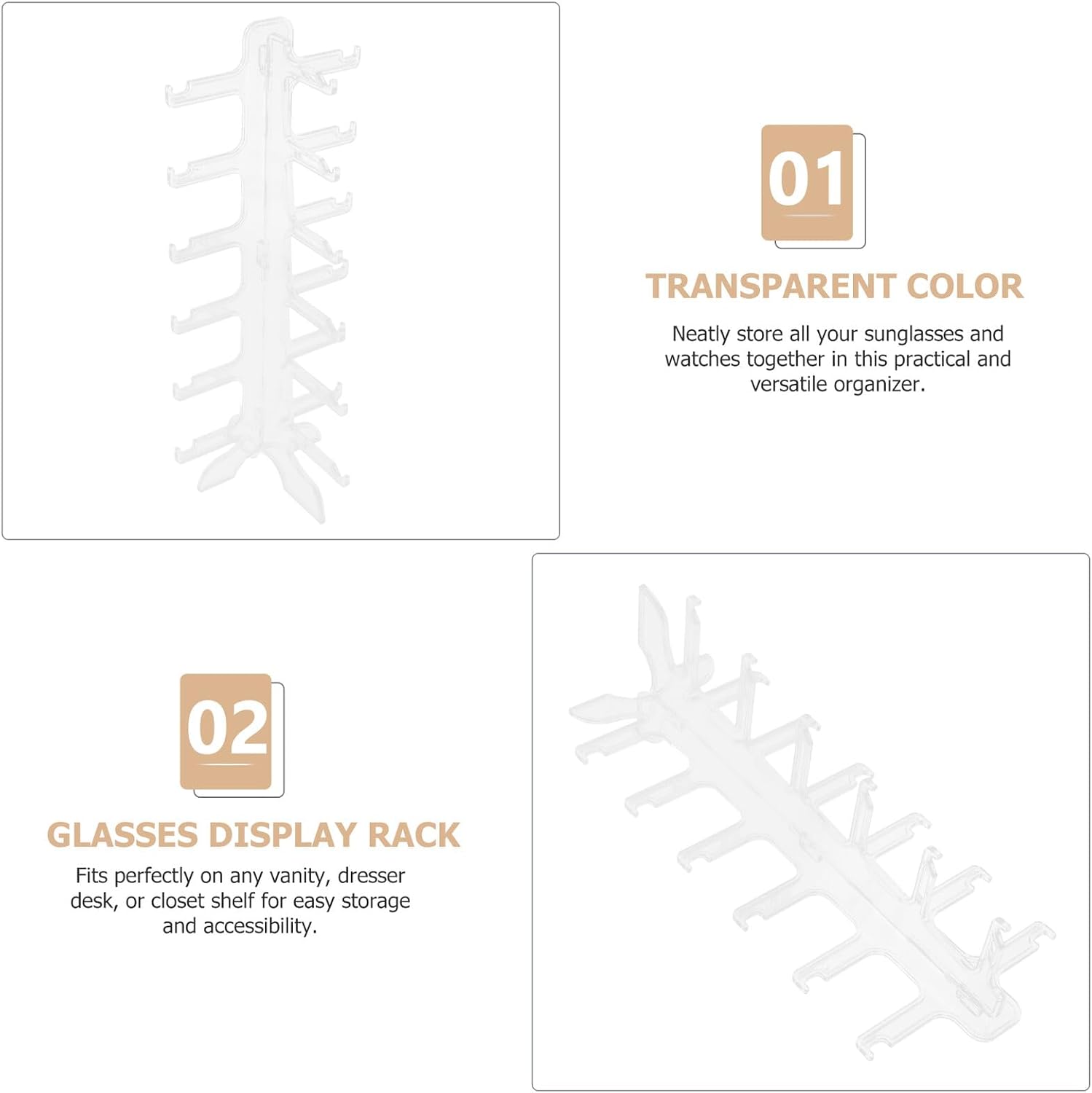 OSALADI Multi-Layer Eyeglasses Holder Stand Sunglass Display Rack 6-Tier Plastic Eyewear Organizer for Home and Desktop Storage
