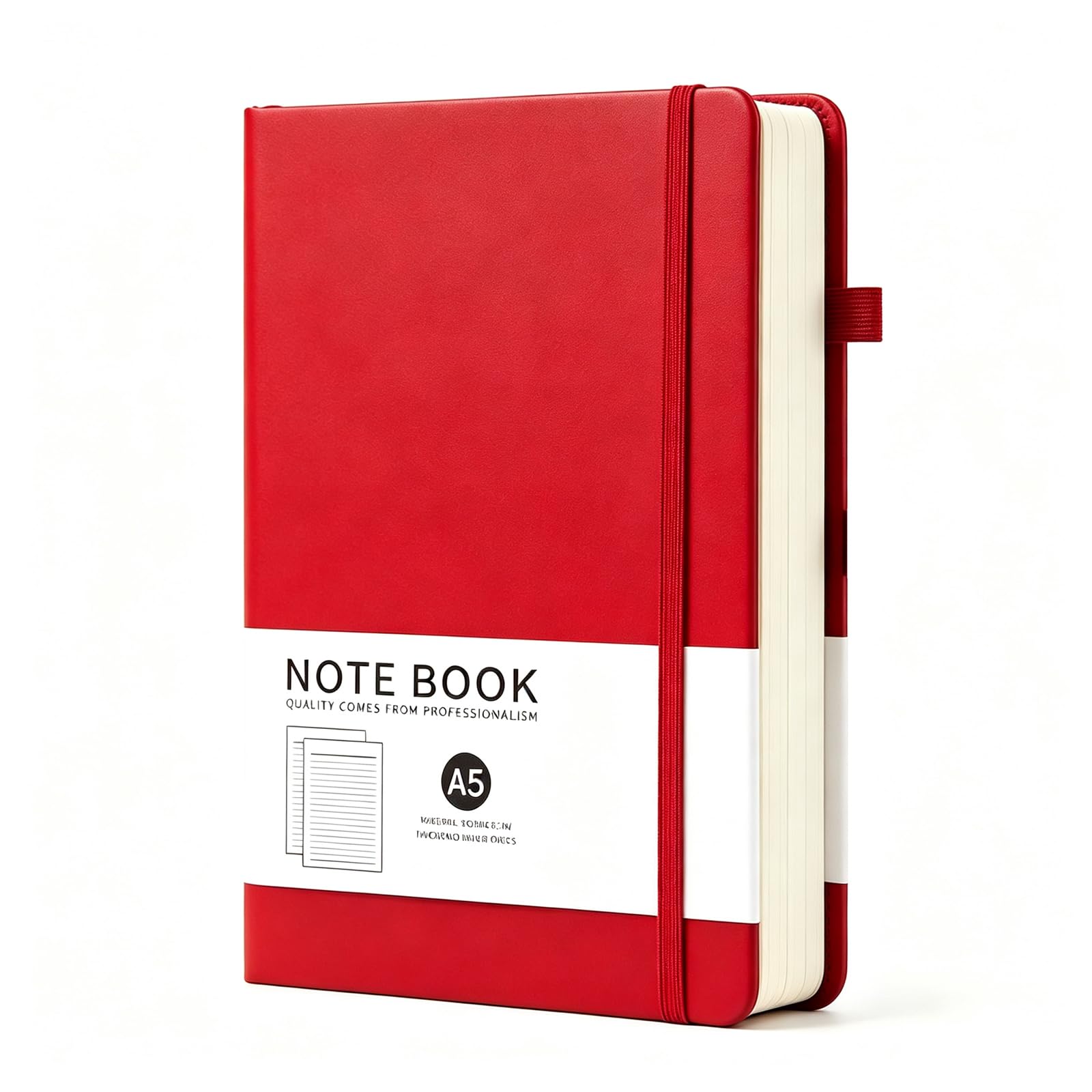 Haedot A5 Journal Notebook, 200 Pages Hardback Lined Notebook, Thick Leather Journal for Women, Notepad for Office School Travel (Red)