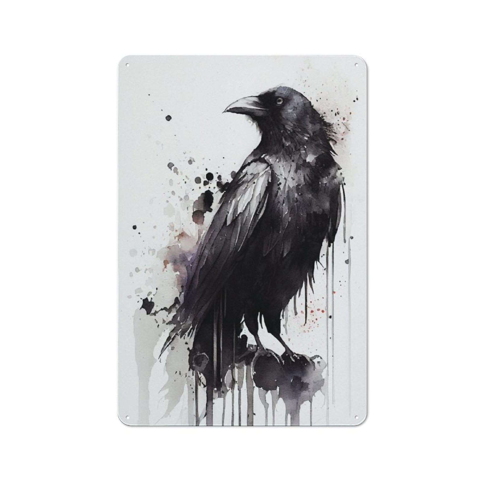 Junmoney Raven Watercolor 30X20cm Retro Metal Sign With For Man Cave Or Games Room, Tin Sign Wall Decor For Games Rooms And Man Caves