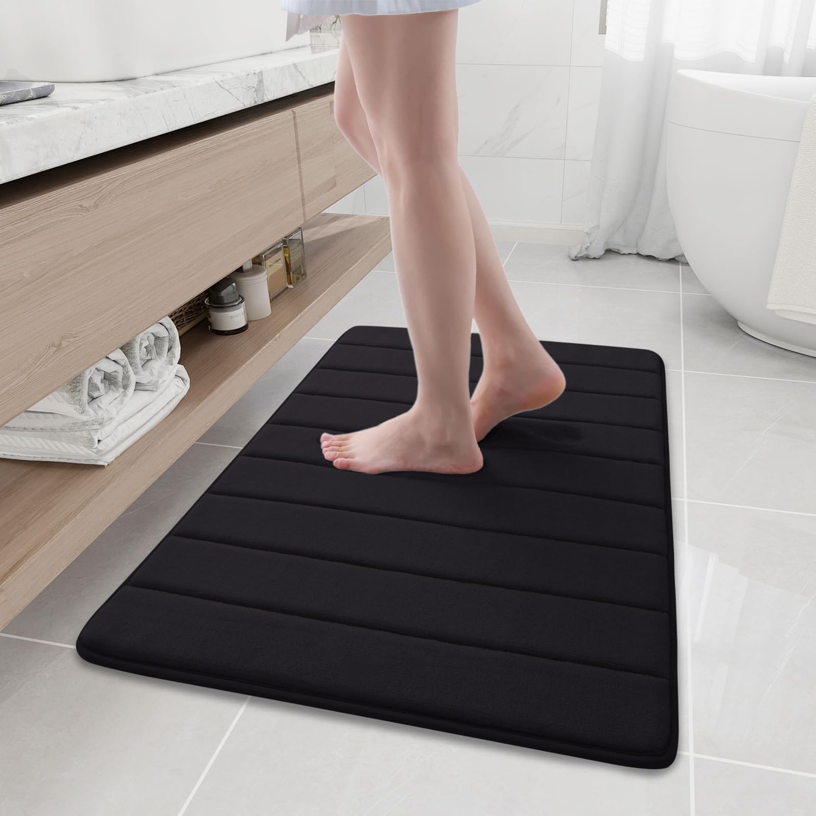 Homaxy Tappetino da bagno in memory foam, assorbente, antiscivolo, lavabile, 60 x 90 cm, colore: nero