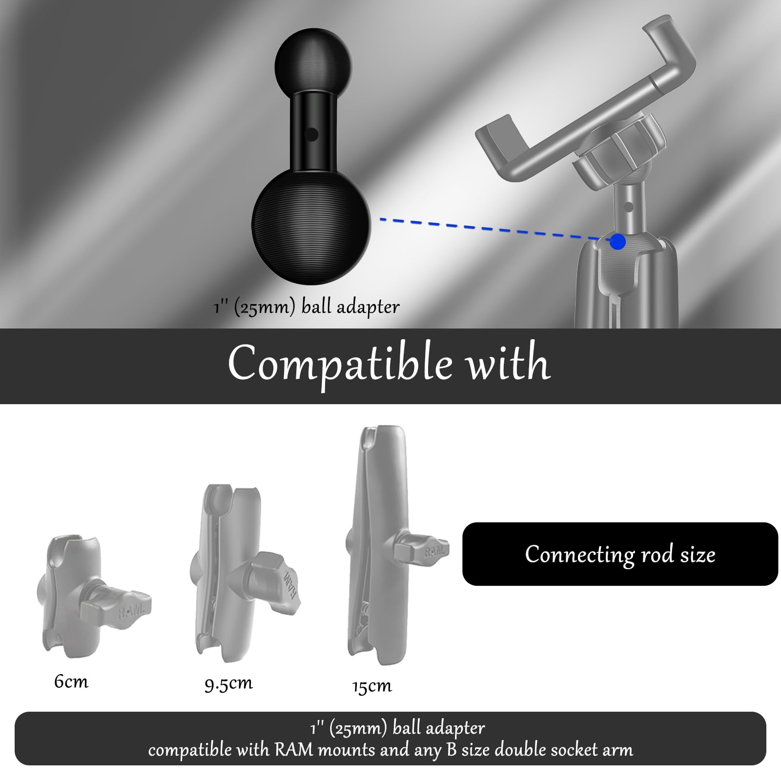 Bras à Double Prise RAM En Alliage D'aluminium De 15 Cm Pour