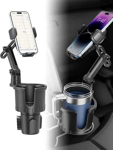 Miniatura 1 de WAVECUER Soporte de teléfono para automóvil, soporte para portavasos de teléfono para automóvil iPhone con base expandible, compatible con iPhone