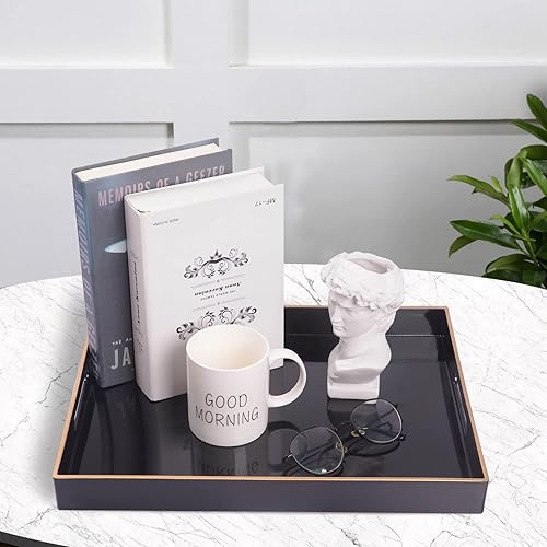 Miniatura 57 de MAONAME Bandeja decorativa, bandeja negra con asas, bandejas de mesa auxiliar, bandejas cuadradas de plástico para otomana, baño, cocina, 13 x 13 x