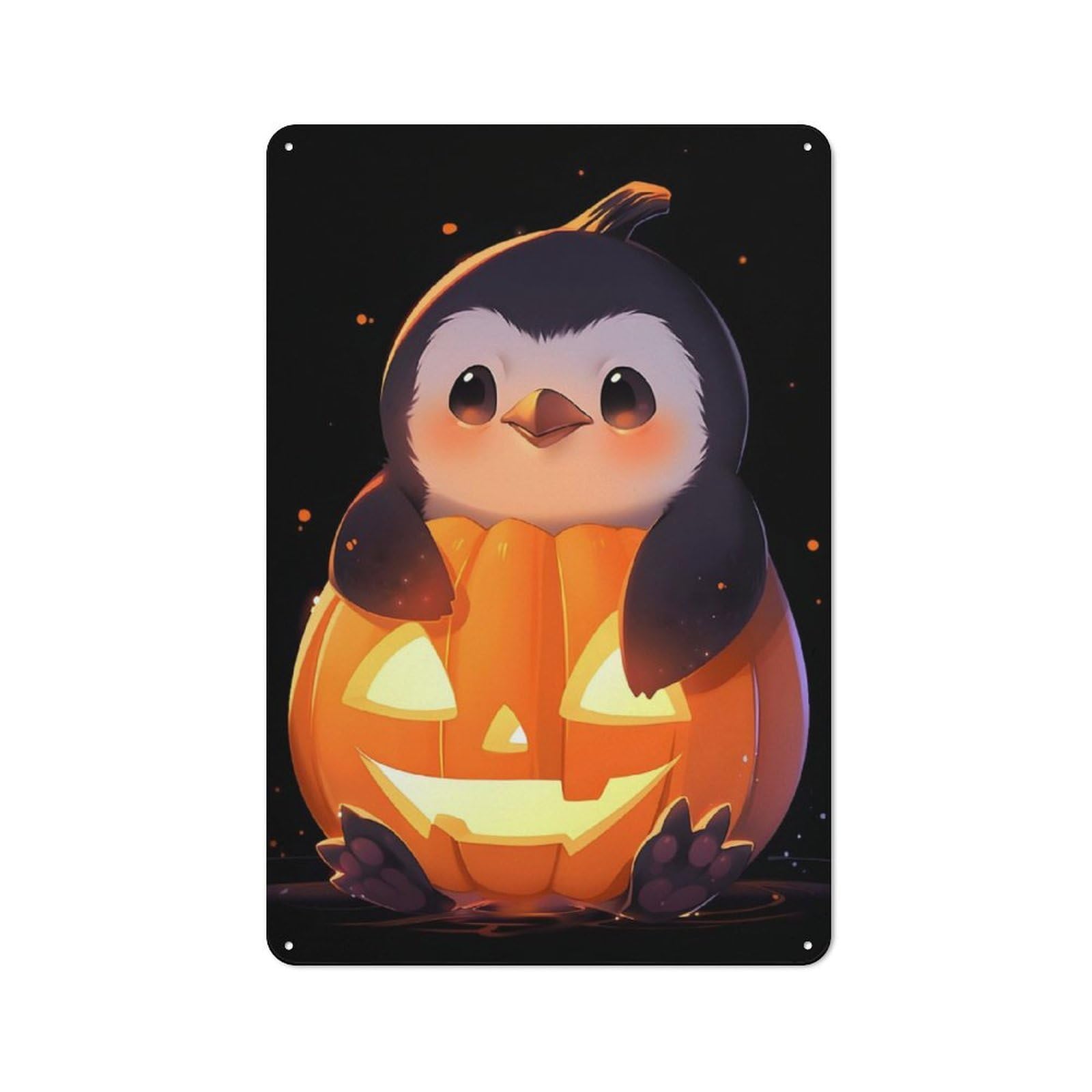 Penguin in Pumpkin Printed Metal Sign 30x20cm for Living Room Wall, for Home Wall Decor Collectors, for Retro Home Interiors