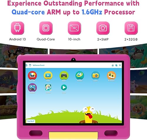 Miniatura 4 de ApoloSign Tablet para niños de 10 pulgadas, tableta Android 13 para niños, 2+32 GB de almacenamiento, aplicaciones educativas preinstaladas con