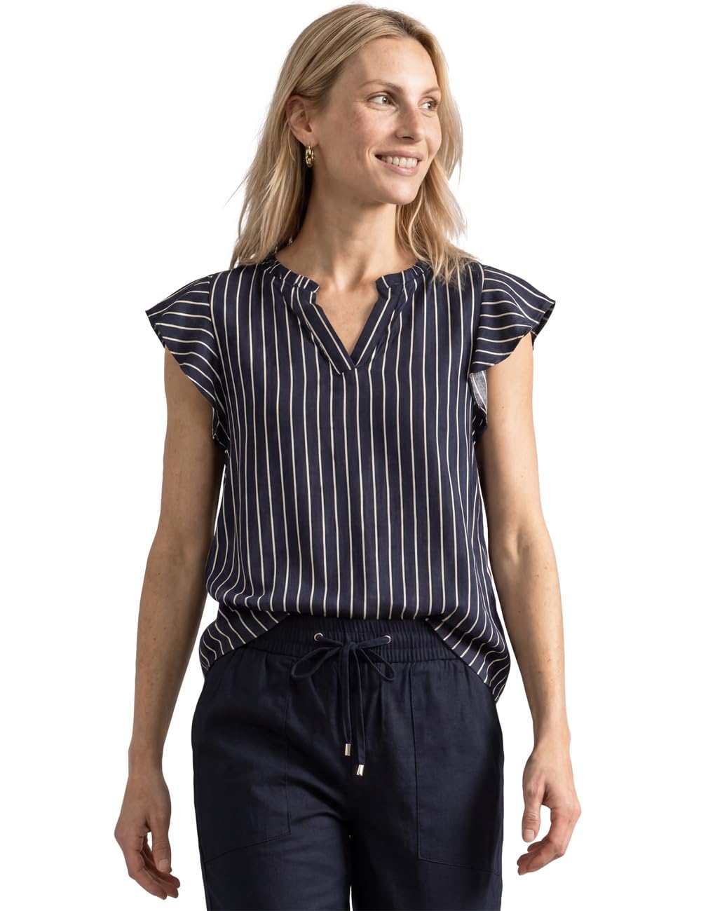 Street One Blouse Shirt with Split Neck and Valance Sleeves Darkest Blue 40