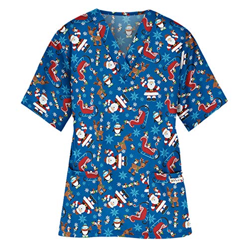 WUXIANG Ropa de Trabajo Mujer Cocina Casaca de Mujer de Manga Corta Mujer Cuello V Uniforme Laboral Hospital Limpieza Casacas Sanitarias Camisa de Manga Corta Ropa de Trabajo Ropa de Hospital Cover