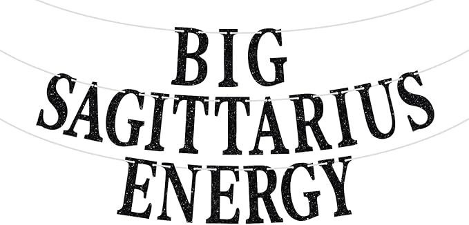 Big Sagittarius Energy Banner, Sagittarius Season, November December Birthday Sign - 12 Constellation Theme Birthday Party Decorations Supplies, Black Glitter