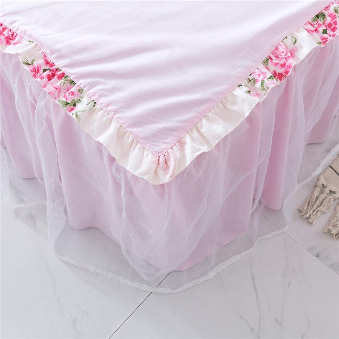 Fadfay Floral Bedskirt Set Lace Bedding Pink Duvet Cover Set
