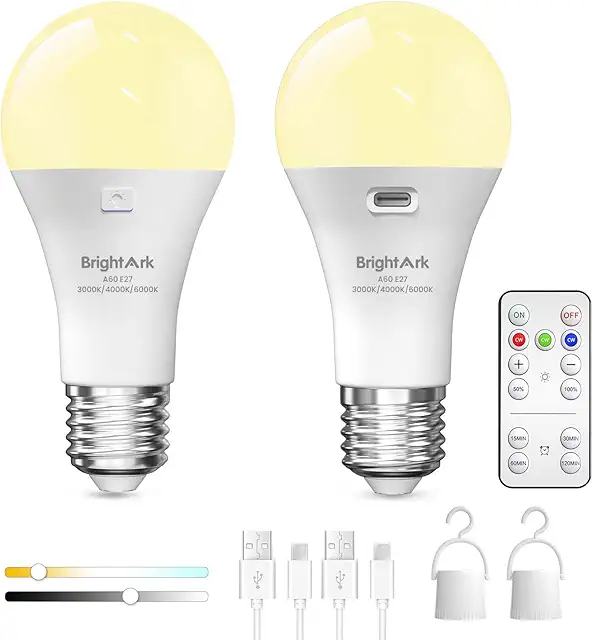 Lâmpada Recarregável USB E27 com Comando, 3 Cores, Para Emergência (Pack 2)