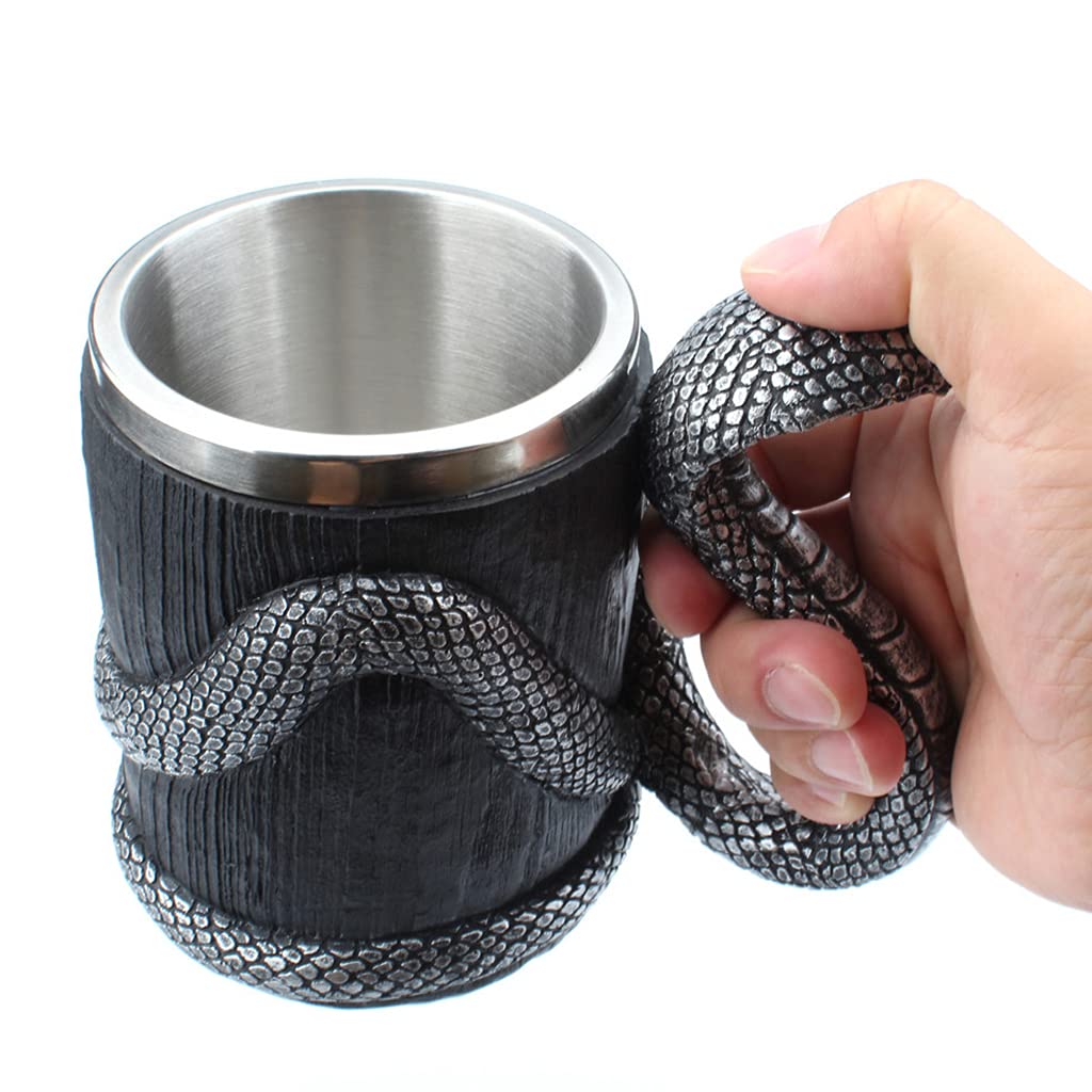 LINLIJIA 600ml Stainless Steel Beer Mug With 3D Resin Snake Handle - Unique Drinking Cup For Bar, Coffee, Beer