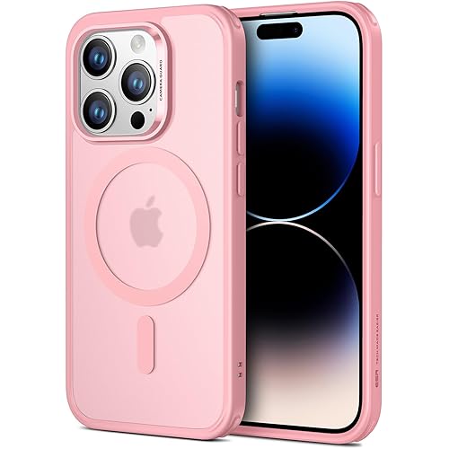 ESR for iPhone 14 Pro Case, Compatible with MagSafe, Shockproof Military-Grade Protection, Yellowing Resistant, Magnetic Phone Case for iPhone 14 Pro, Classic Hybrid Case (HaloLock),Frosted Pink