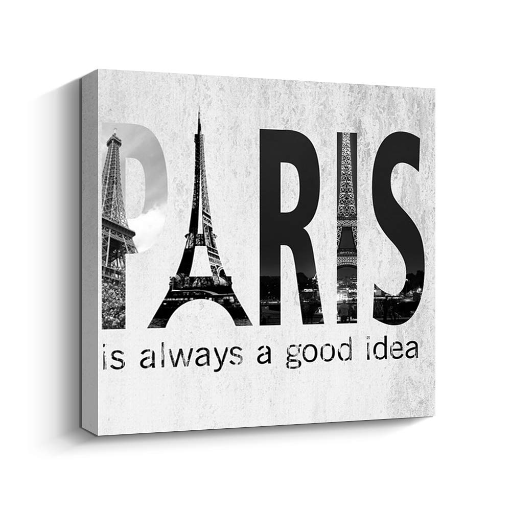 Pinetree ArtParis Wall Decor Quotes Prints Framed Gallery Wrapped Canvas Giclee Print Artwork (12'' x 12'', Paris)
