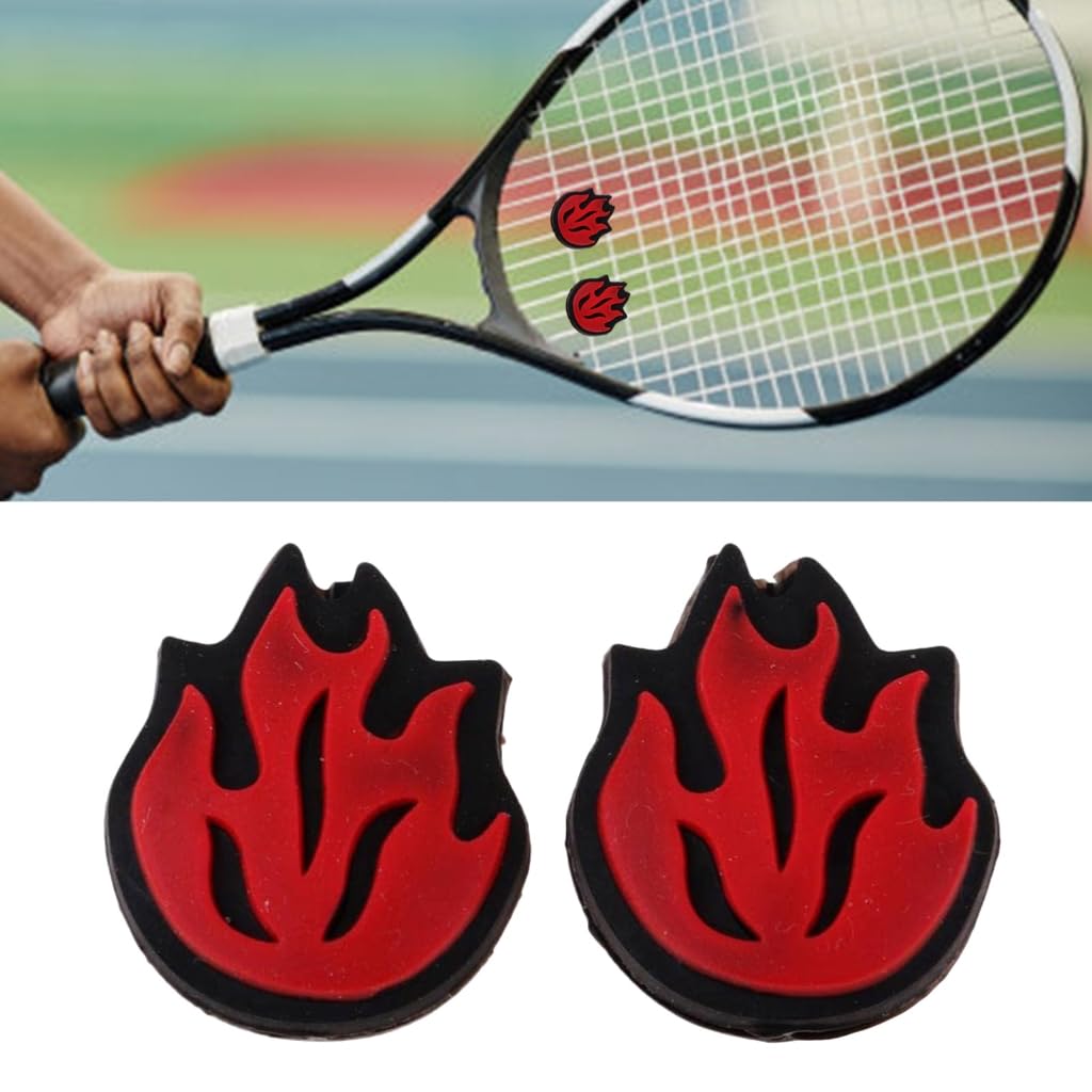 Greabuy 2Pcs Tennis Racket Dampeners Flame Shape Silicone Tennis String Dampener Tennis Squash Shock Absorbers Easy to Use