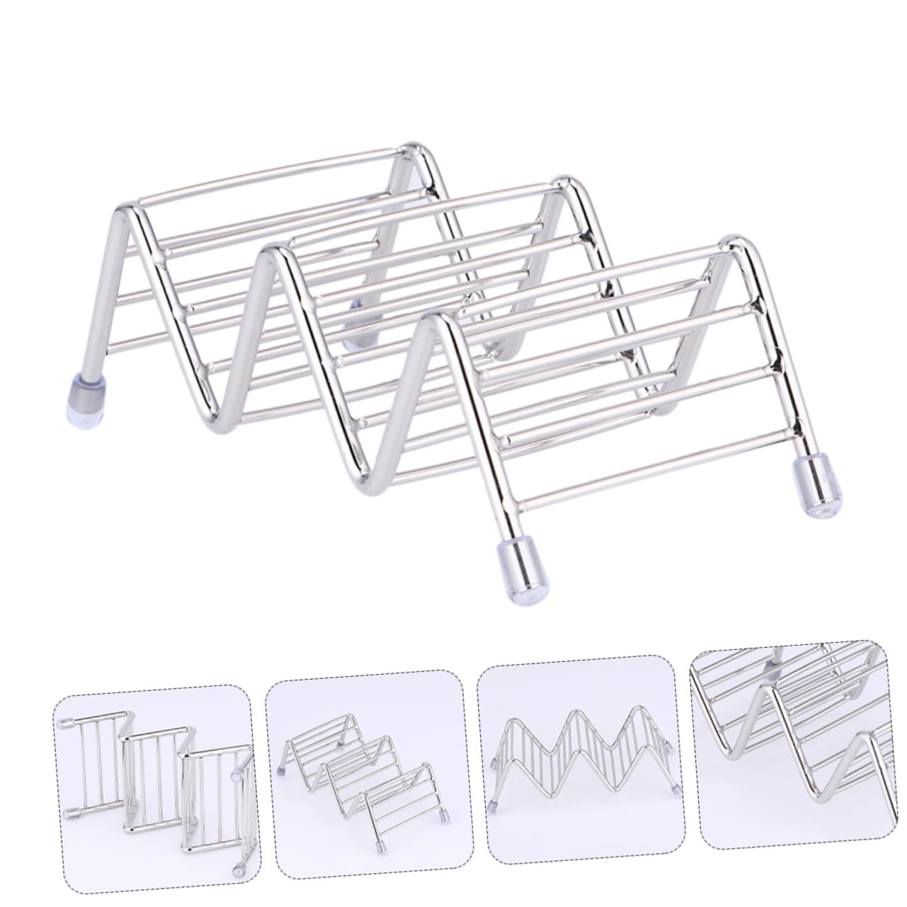 GRIRIW 2pcs Taco Holder Taco Stand Holder Tacos Grilling Rack Sandwichera Burrito Taco Stand up Holder Taco Oven Pan Comal for Tortillas Corn Tortillas Stainless Steel Taco Stand Silver