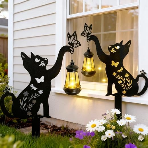 Metal Cat Solar Lights for Outdoor Gardens