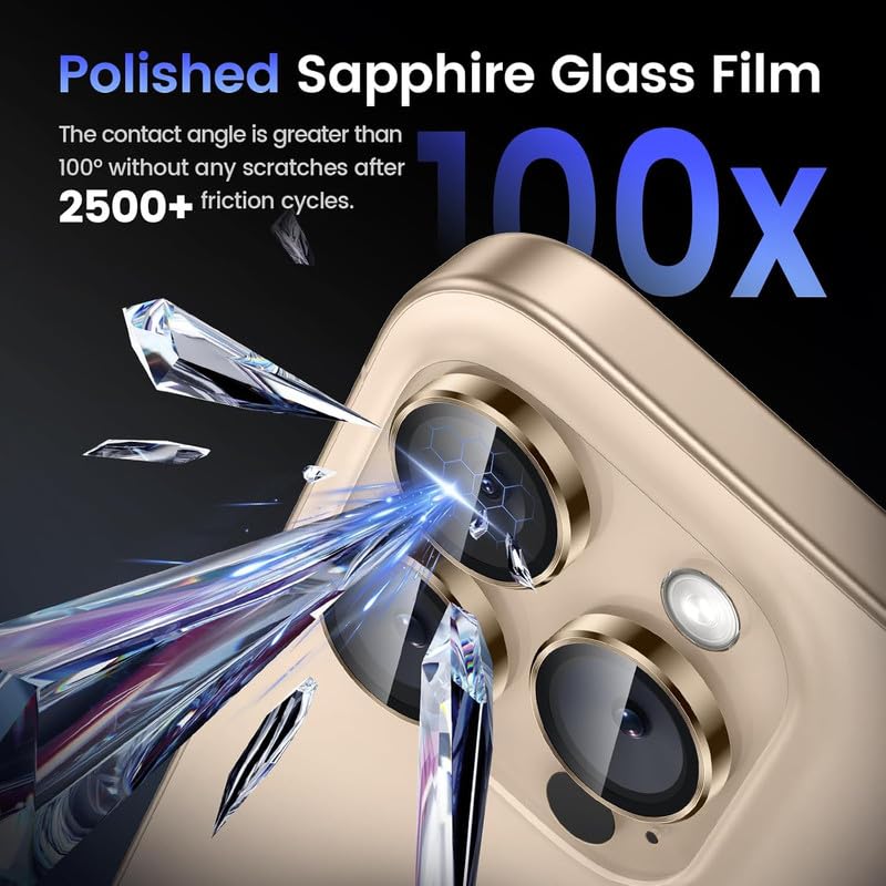 Image of Skinomi Camera Lens Protector Compatible with iPhone 16 Pro / 16 Pro Max [Anti-Scratch] Premium Tempered Glass Film Aluminum Alloy Lens Ring Cover -Desert Titanium