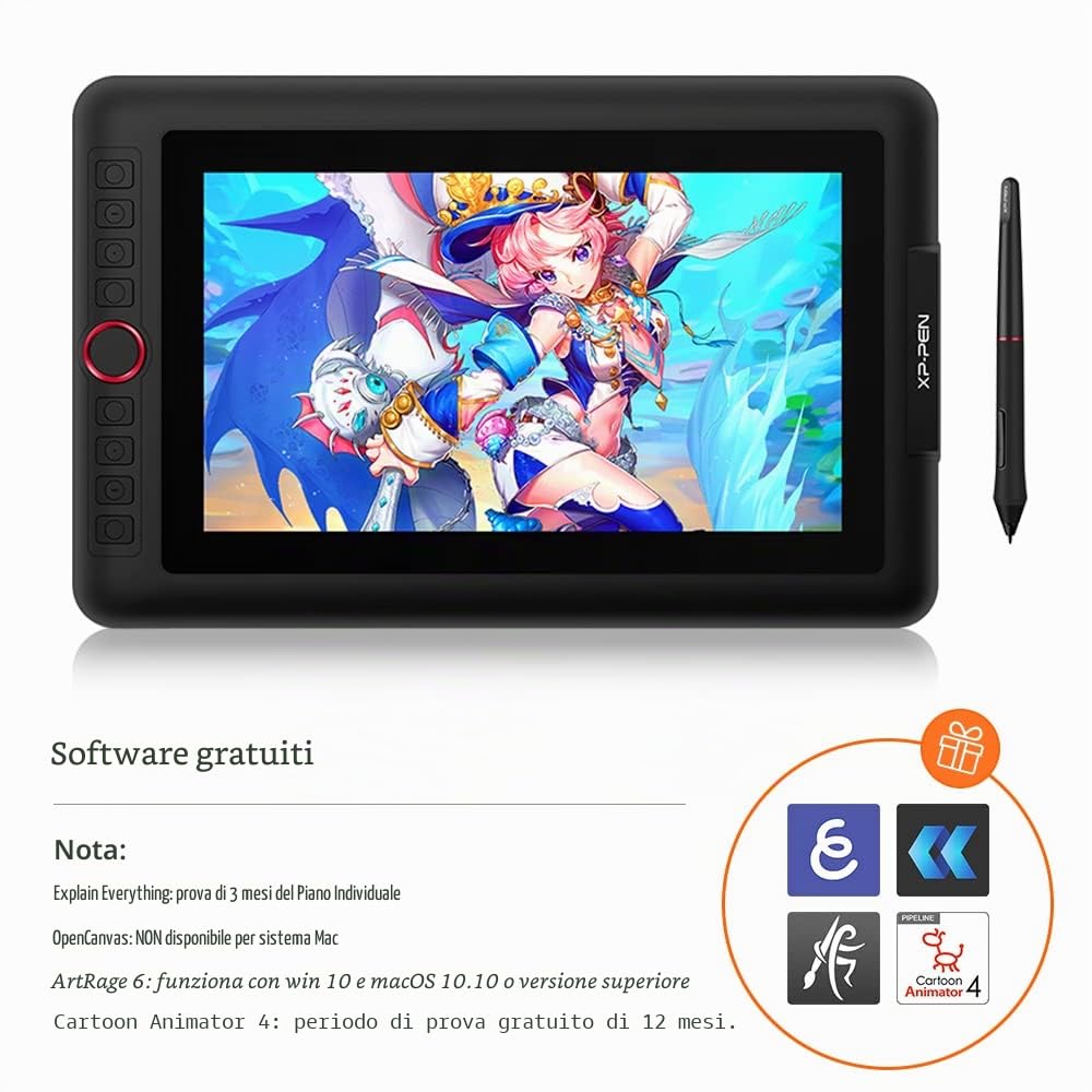 XPPen - Tablet grafico con schermo Artist 12 Pro, schermo completamente laminato da 11,6 pollici, 8 tasti di scelta rapida Pennino senza batteria a 8192 livelli con funzione Tilt a 60 °