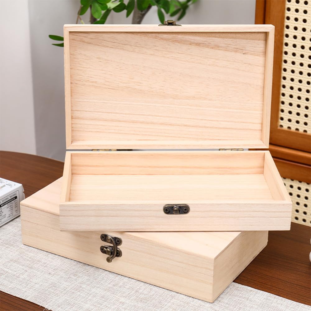 6 Pezzi Scatole di Legno Grezzo 20 x 10 x 5 cm Scatola in Legno Rettangolare con Coperchio Scrigno legno Portaoggetti Piccole con Cerniere e Chiusura per Conservazione e Decorazione