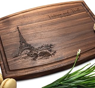 Personalized Cutting Board, Custom Wedding, Anniversary or Housewarming Gift Idea, Wood Engraved Charcuterie, for Friends and Couples, Paris Eiffel Tower Design 047