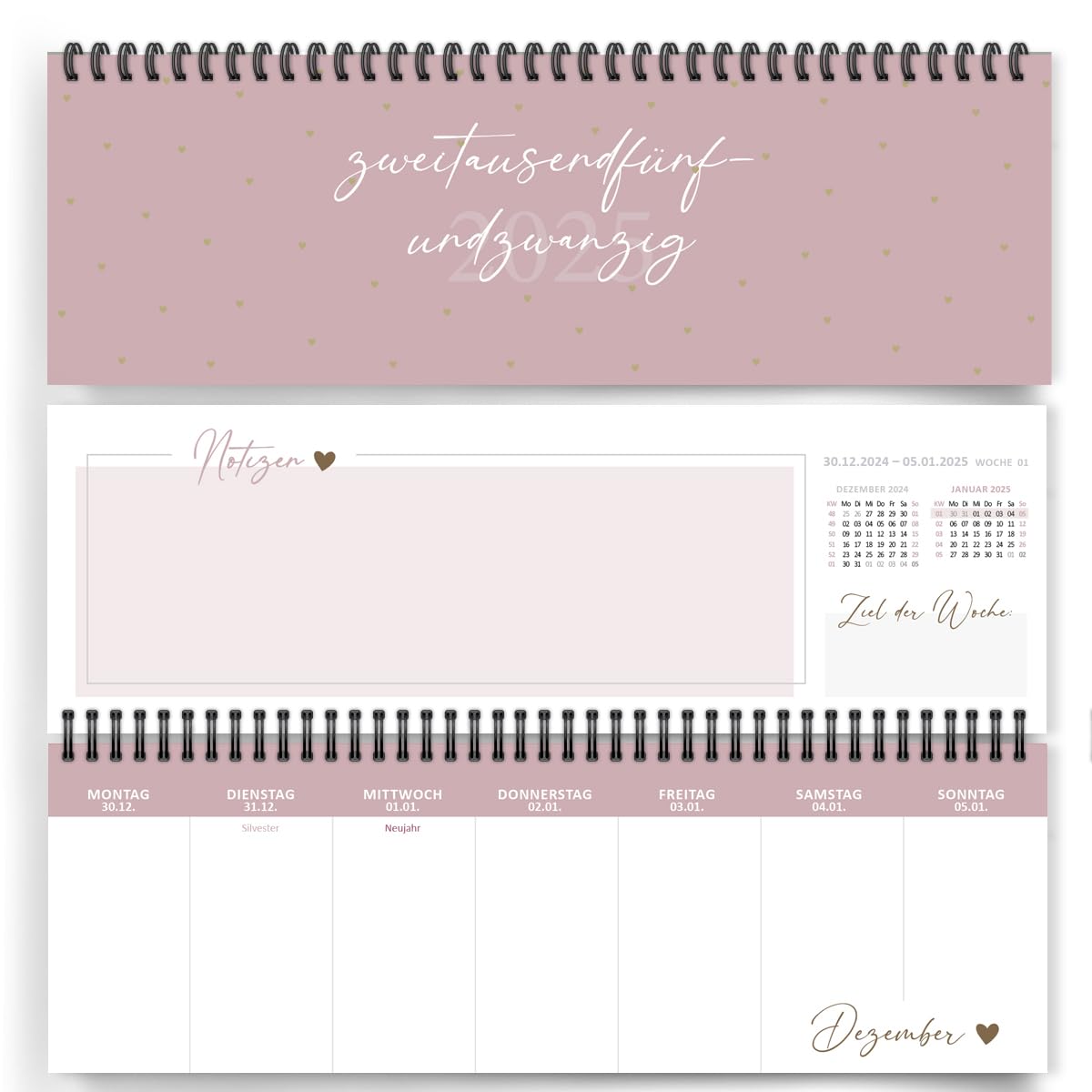 Classycoo Wochenkalender 2025 - Tischkalender 24,5x17,5cm Mit 50 Blatt
