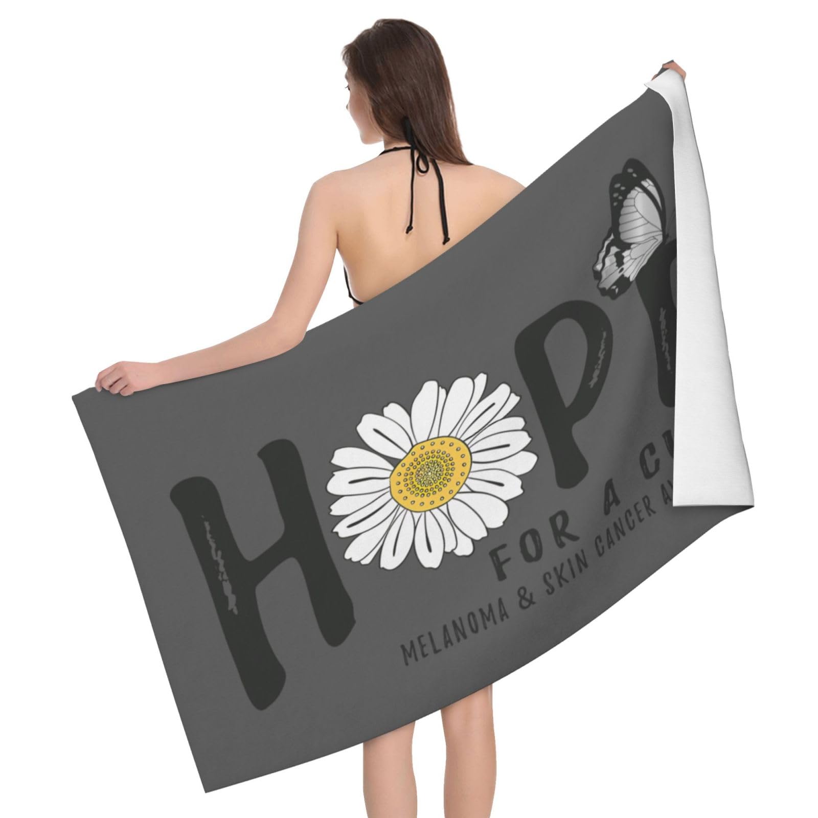 HLBSDM Microfiber Hope for A Cure Melanoma & Skin Cancer Awareness Flower Beach Towel Quick Dry Soft Sand Free Beach Towels for Pool Swim Beach Lightweight Thin Towels