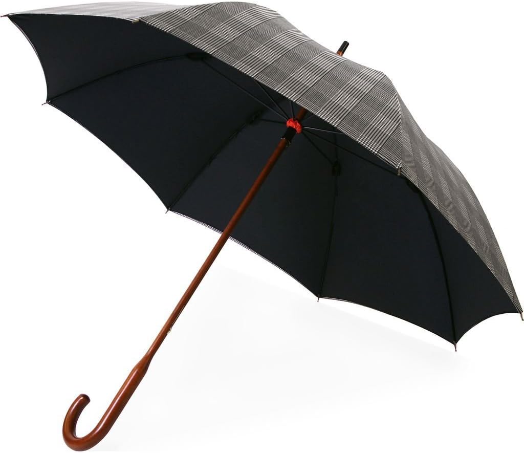 London Undercover Prince of Wales Black and White Umbrella | Classic Maple Wood Handle