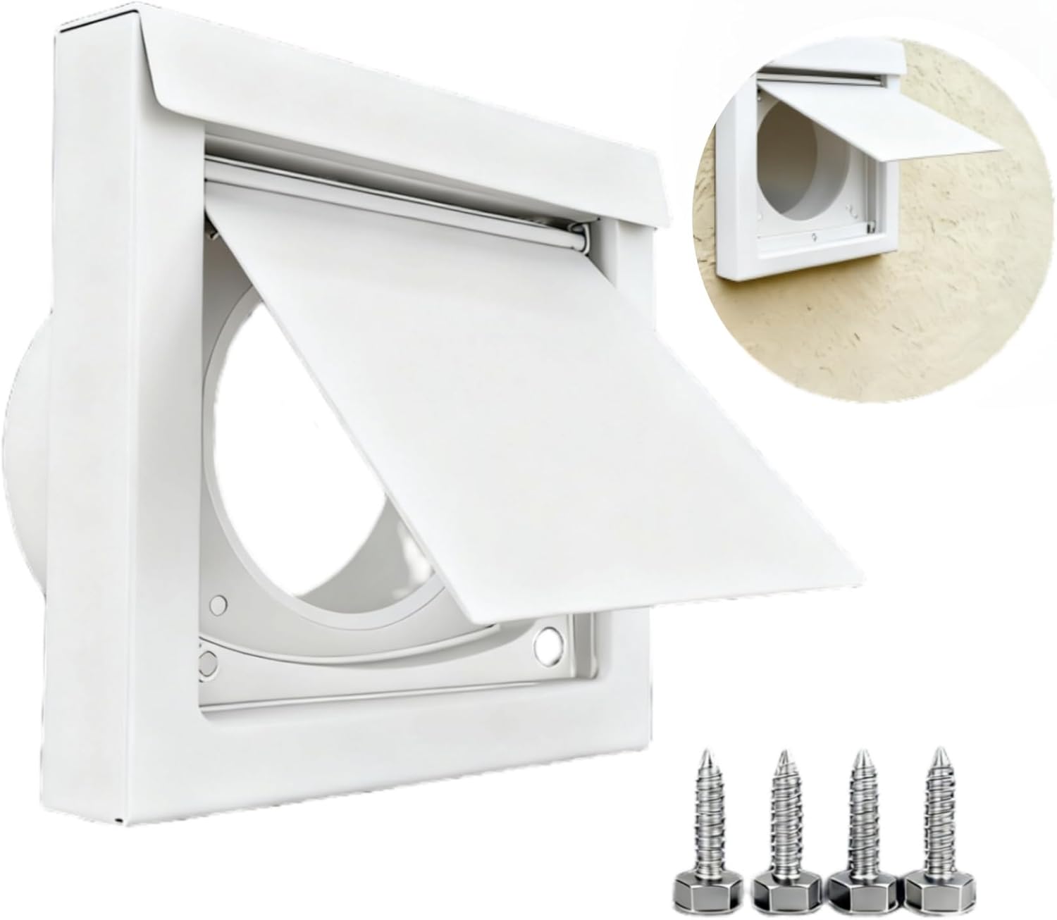 CulinaryEdge Magnetic Dryer Wall Vent Cover Outside Exterior 4 Inch, Bathroom Exhaust Fan Hood Duct Vent Kit Cover Outdoor（White）