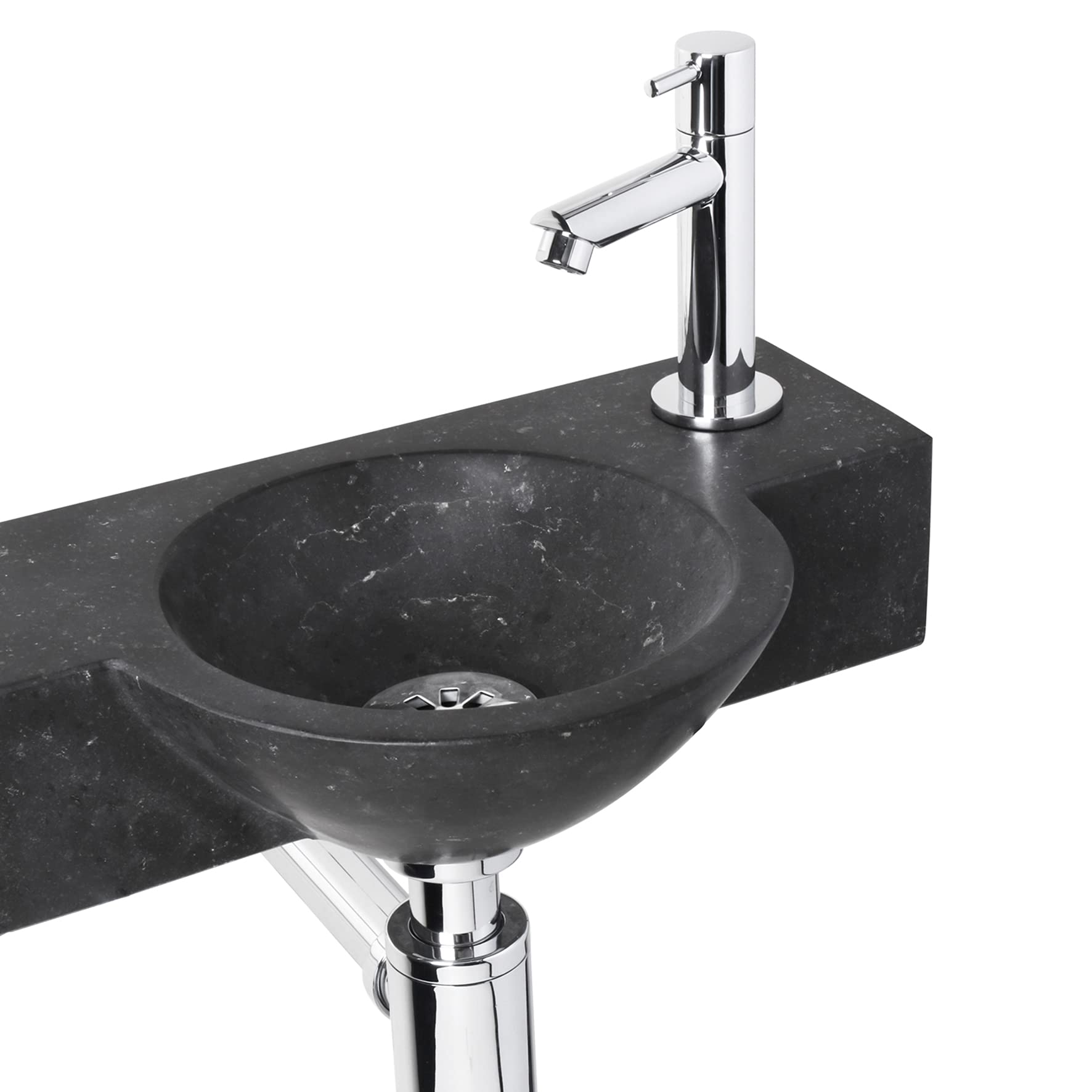 Differnz Teti Lavabo - Lave main Pierre Naturelle Noire - Robinet Droit Chrome - Ensemble Complet - 40 x 23 x 8 cm