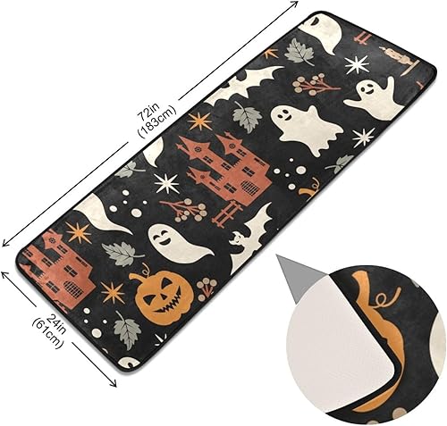 Miniatura 3 de xigua Alfombra de área con patrón de Halloween, lavable de 2 x 6 pies, con respaldo de goma, alfombra antideslizante para interiores, sala de estar,