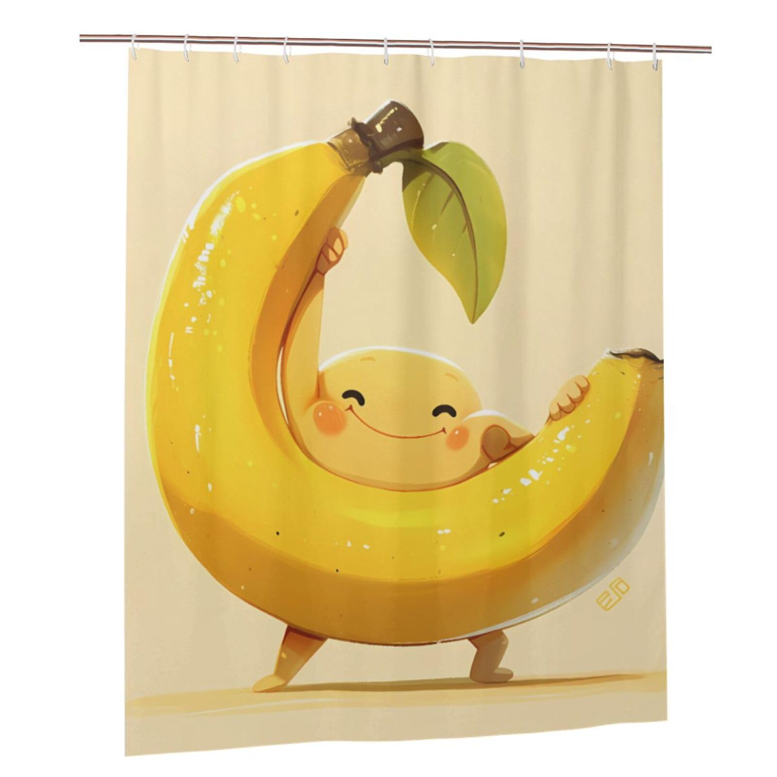 Rideau de douche imperméable avec crochets | Tissu polyester imprimé bananes