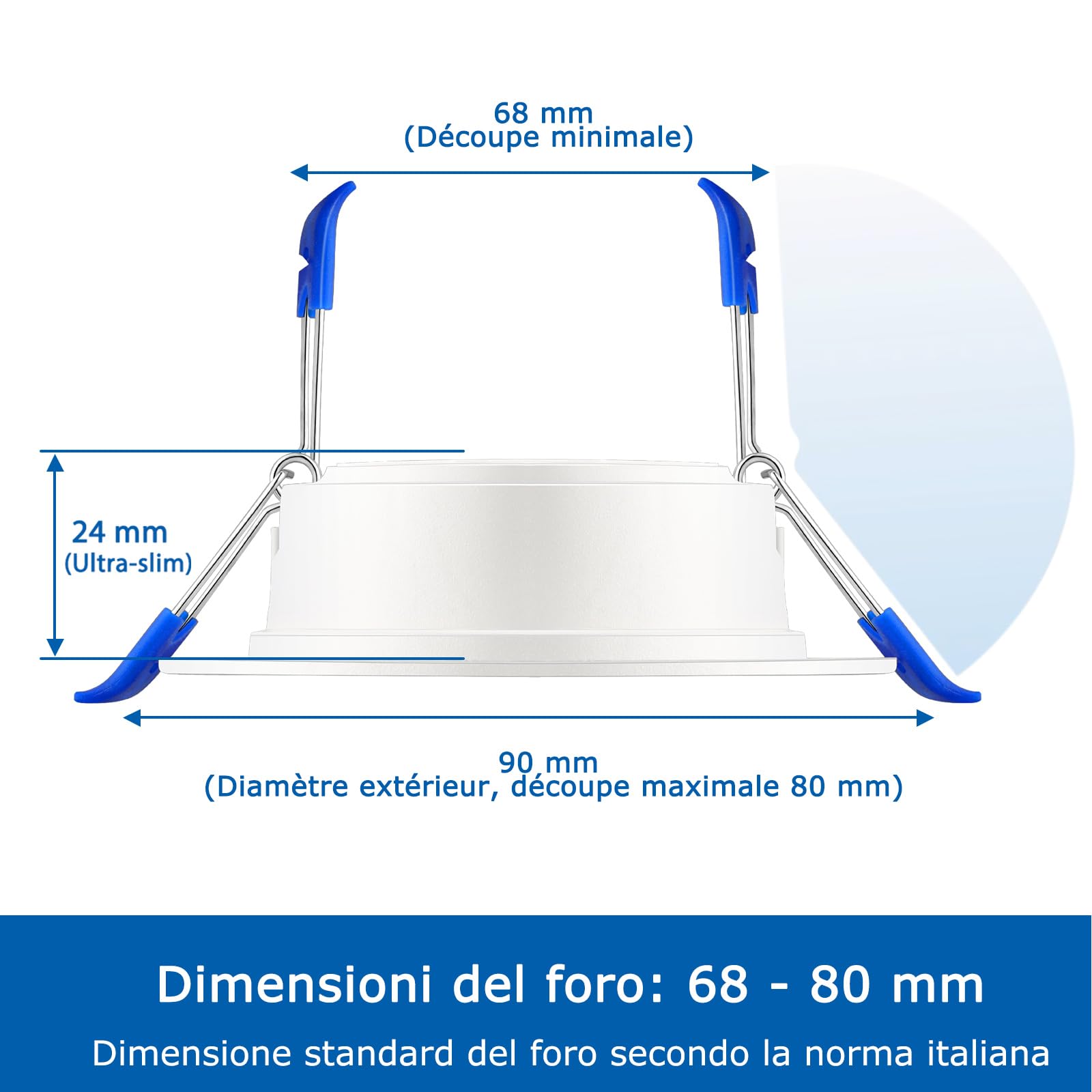 ZIZZLER 40 Faretti LED da Incasso per Cartongesso 220V, 6000K Bianco Freddo, Foro 68mm - 80mm, 5W IP44 Luci Soffitto Interno Ultra Slim, Luce Bianca, per Bagno, Cucina