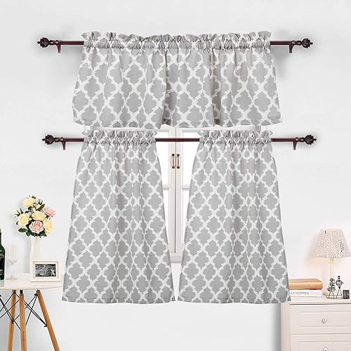 Moroccan Pattern Kitchen Cafe Window Curtain Sets Rod Pocket