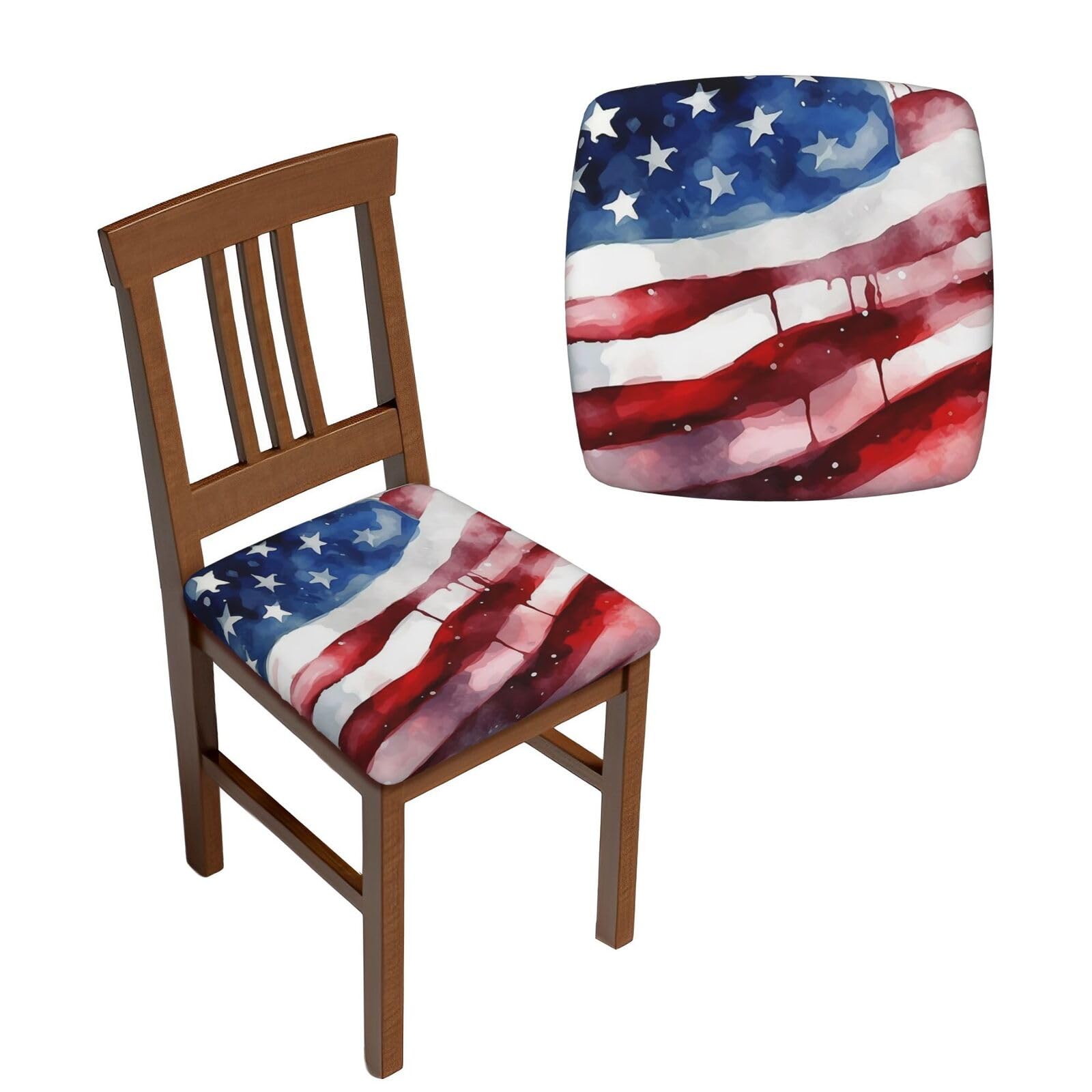 NONHAI 6PCS Dining Chair Seat Covers Set Watercolor American Flag Stretch Removable Chairs Covers Washable Seat Cushion Slipcovers Protector for Dining Room Kitchen Chairs
