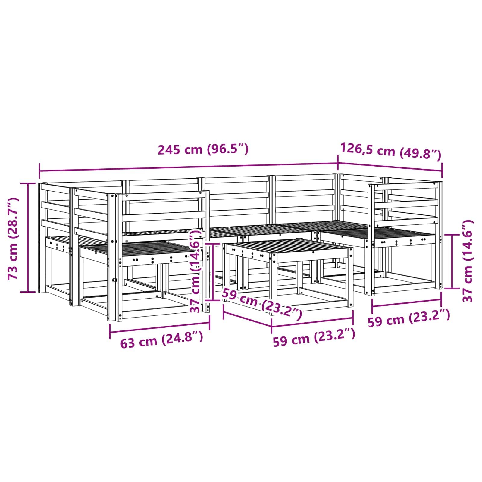 Outdoor-Sofagarnitur 7-teilig aus massivem Akazienholz Natur mit Tisch und flexiblen Sitzkombinationen für Garten Terrasse und Poolbereich, modernes Latten-Design, robust und langlebig