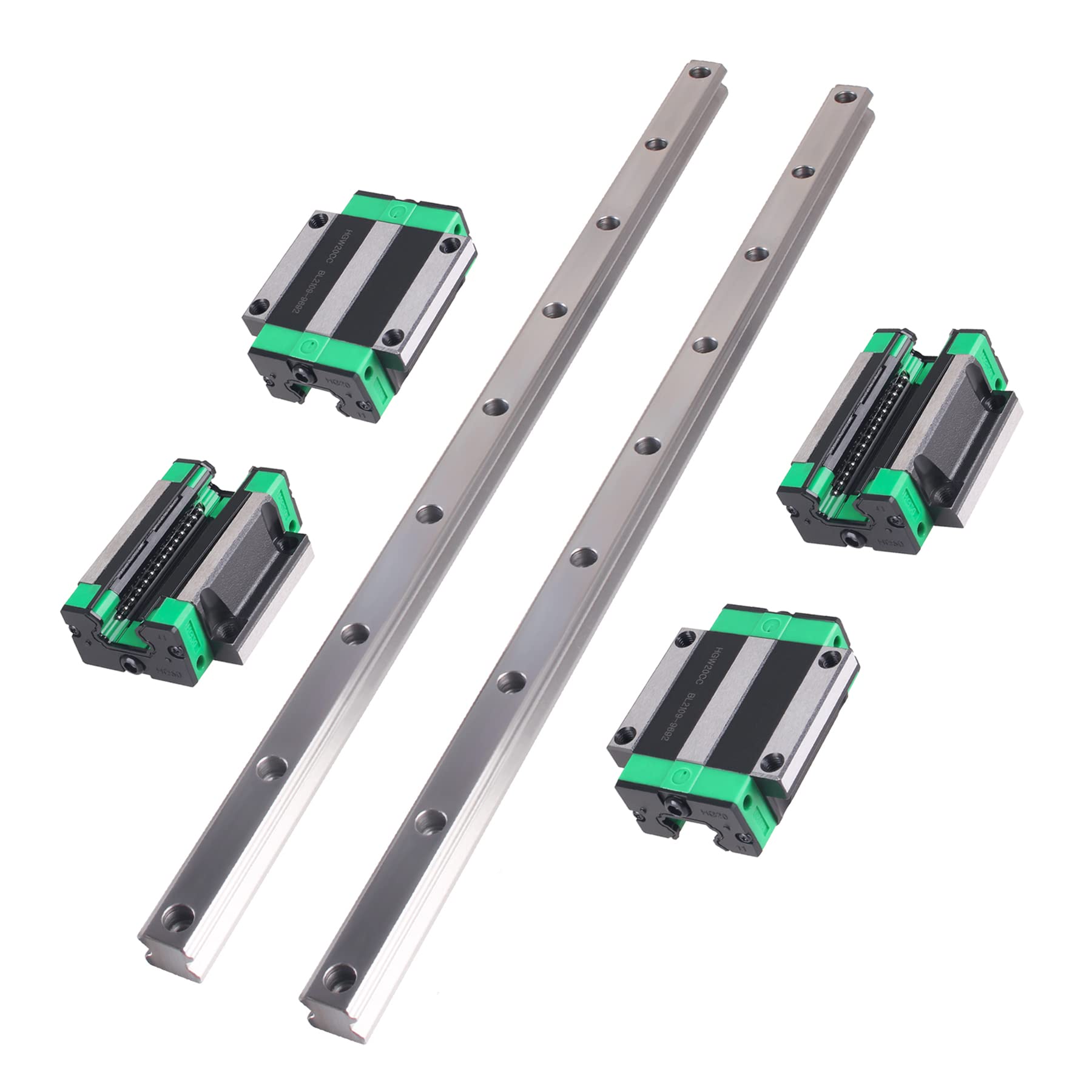 ANWOKIT Linear Guide Rails, 2PCS HGR20 1000mm Linear Rails + 4PCS HGW20CC Flange Type Bearing Carriage Slider Blocks,Linear Slide Guide Linear Slide Kit for DIY CNC Routers Lathes Mills